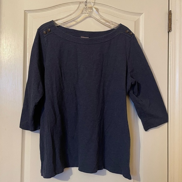 Chico’s Button Boat Boat 3/4 Sleeve Top Size 3 (XL) Blue Heather Casual Stretch - Picture 7 of 8